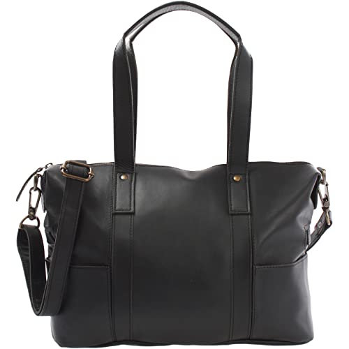 LECONI Shopper Vintage-Look Damen Henkeltasche Schultertasche Echt-Leder Natur Damentasche Ledertasche Umhängetasche Handtasche Leder 37x28x15cm schwarz LE0034-wax von LECONI