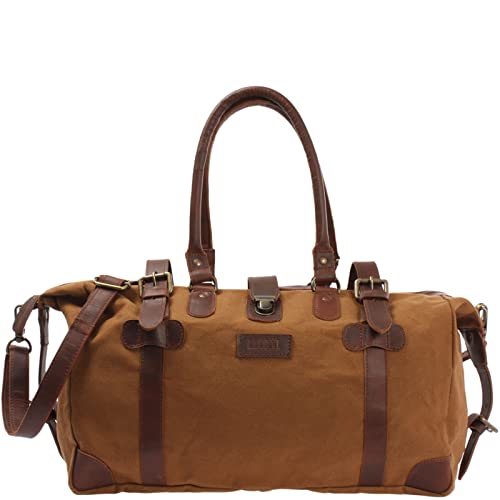 LECONI Shopper aus Canvas + Leder im Vintage-Look kleiner Weekender Handgepäck Reisetasche Sporttasche Fitnesstasche Unisex für Damen + Herren 45x30x20cm cognac LE2008-C von LECONI