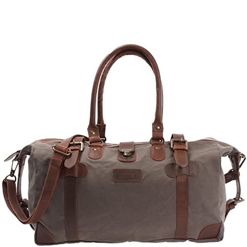 LECONI Shopper aus Canvas + Leder im Vintage-Look kleiner Weekender Handgepäck Reisetasche Sporttasche Fitnesstasche Unisex für Damen + Herren 45x30x20cm grau LE2008-C von LECONI