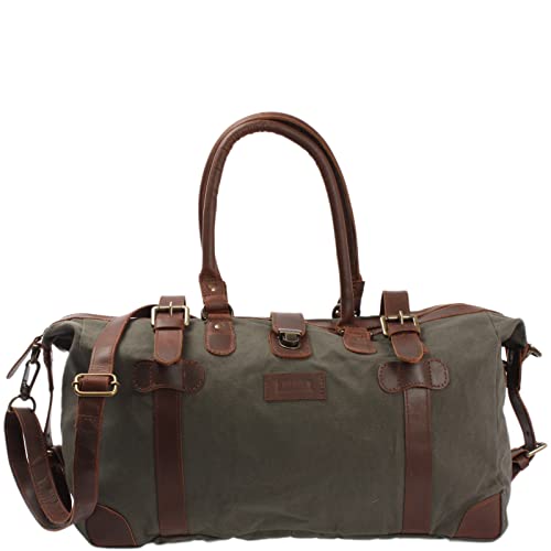 LECONI Shopper aus Canvas + Leder im Vintage-Look kleiner Weekender Handgepäck Reisetasche Sporttasche Fitnesstasche Unisex für Damen + Herren 45x30x20cm grün LE2008-C von LECONI