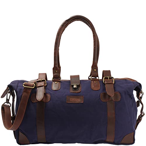 LECONI Shopper aus Canvas + Leder im Vintage-Look kleiner Weekender Handgepäck Reisetasche Sporttasche Fitnesstasche Unisex für Damen + Herren 45x30x20cm navy LE2008-C von LECONI