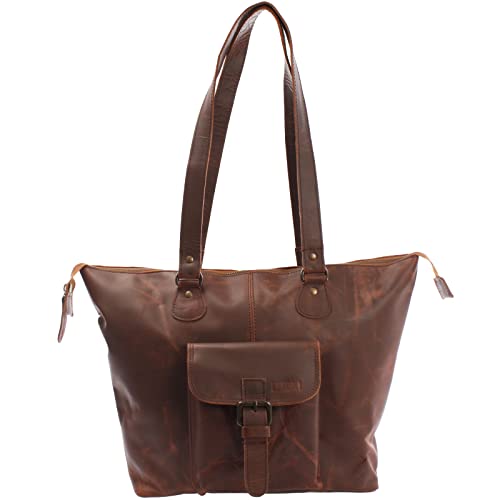 LECONI Shopper groß Henkeltasche Damentasche Rindsleder vintage Ledertasche Damen Schultertasche 38x30x10cm braun LE0052-wax von LECONI