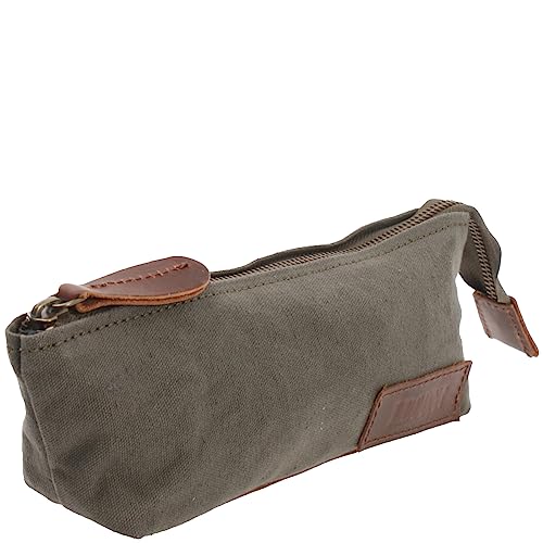 LECONI Stiftemappe Federtasche Mäppchen für Stifte Federmappe Utensilientasche Stifteetui Damen + Herren Canvas Leder 22x8x4cm grün LE9026-C von LECONI