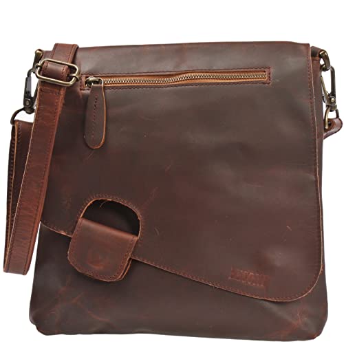 LECONI Umhängetasche Damen-Tasche Crossbag Rinds-Leder Natur Schultertasche Vintage-Look Ledertasche Frauen + Herren Handtasche aus Echt-Leder 29x29x6cm braun LE3027-wax von LECONI