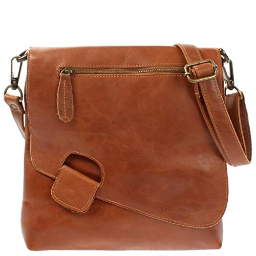LECONI Umhängetasche Damen-Tasche Crossbag Büffel-Leder Natur Schultertasche Vintage-Look Ledertasche Frauen + Herren Handtasche aus Echt-Leder 29x29x6cm cognac LE3027-buf von LECONI