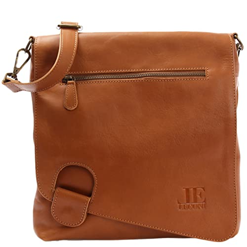 LECONI Umhängetasche Damen-Tasche Crossbag Leder Natur Schultertasche Vintage-Look Ledertasche Frauen + Herren Handtasche aus Echt-Leder 29x29x6cm braun cognac LE3073-buf von LECONI
