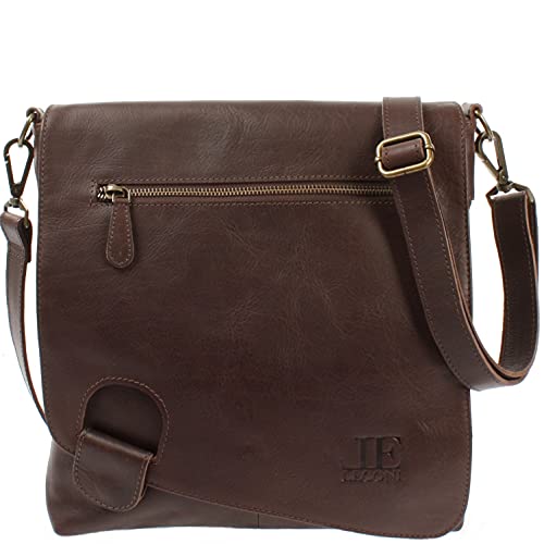 LECONI Umhängetasche Damen-Tasche Crossbag Leder Natur Schultertasche Vintage-Look Ledertasche Frauen + Herren Handtasche aus Echt-Leder 29x29x6cm dunkelbraun LE3073-buf von LECONI