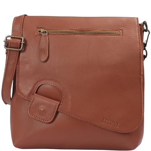 LECONI Umhängetasche Damen-Tasche Crossbag Natur Schultertasche Vintage-Look Ledertasche Frauen + Herren Handtasche aus Echt-Leder 29x29x6cm hellbraun LE3027-Z von LECONI