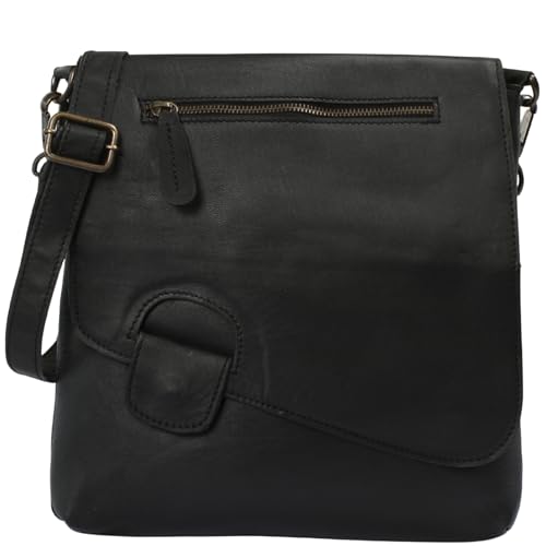 LECONI Umhängetasche Damen-Tasche Crossbag Natur Schultertasche Vintage-Look Ledertasche Frauen + Herren Handtasche aus Echt-Leder 29x29x6cm schwarz LE3027-Z von LECONI