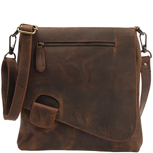 LECONI Umhängetasche Damen-Tasche Crossbag Rinds-Leder Natur Schultertasche Vintage-Look Ledertasche Frauen + Herren Handtasche aus Echt-Leder 29x29x6cm schlamm LE3027-wax von LECONI