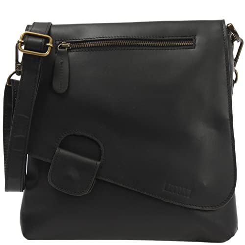 LECONI Umhängetasche Damen-Tasche Crossbag Rinds-Leder Natur Schultertasche Vintage-Look Ledertasche Frauen + Herren Handtasche aus Echt-Leder 29x29x6cm schwarz LE3027-wax von LECONI