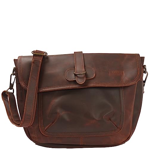 LECONI Umhängetasche Freizeittasche mit Trageriemen Damen Schultertasche in Echtleder Vintage-Look Ledertasche Damentasche Leder 37x26x10cm braun LE3053-wax von LECONI