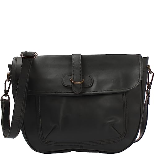 LECONI Umhängetasche Freizeittasche mit Trageriemen Damen Schultertasche in Echtleder Vintage-Look Ledertasche Damentasche Leder 37x26x10cm schwarz LE3053-wax von LECONI