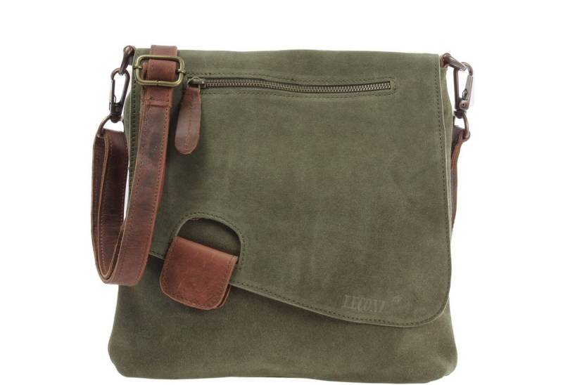 LECONI Umhängetasche Handtasche Ledertasche Damen Schultertasche Echt Wild-Leder LE3027, Überschlag mit Magnetverschluss – viele Fächer – 29 × 29 × 6 cm von LECONI