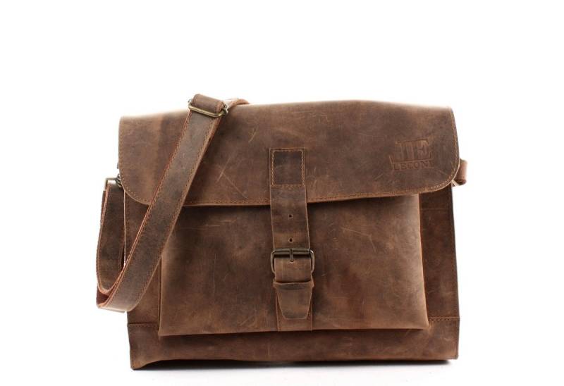 LECONI Umhängetasche Messenger Bag Aktentasche Büro Damen Herren Echt Leder LE3054, Schnallenüberschlag – abnehmbarer Schulterriemen – 38×29×11 cm von LECONI
