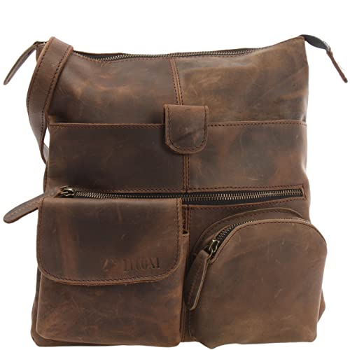 LECONI Umhängetasche Rinds-Leder kleine Schultertasche Damen + Herren Vintage-Look Schultertasche Ledertasche 28x30x5cm schlamm LE3011-wax von LECONI