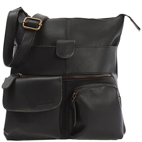 LECONI Umhängetasche Rinds-Leder kleine Schultertasche Damen + Herren Vintage-Look Schultertasche Ledertasche 28x30x5cm schwarz LE3011-wax von LECONI