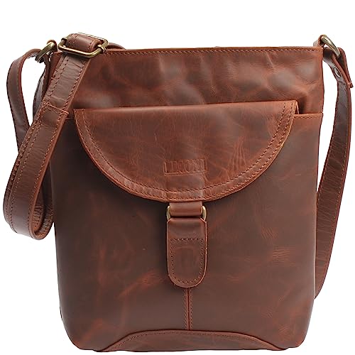 LECONI Umhängetasche Schultertasche Damen Damentasche Frauen Handtasche Ledertasche Used-Look Leder 25x26x5cm braun LE3072-wax von LECONI