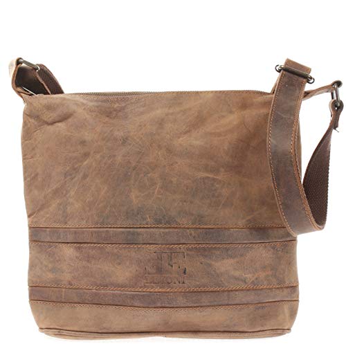 LECONI Umhängetasche Schultertasche Damentasche natur Ledertasche Vintage-Look Handtasche Damen Leder 29x27x10cm braun LE3076-vin von LECONI