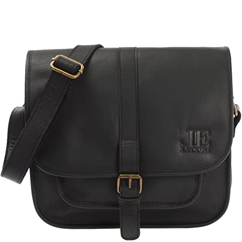 LECONI Umhängetasche Schultertasche für Damen Freizeittasche aus Büffelleder Damentasche Ledertasche für Frauen Echtleder Leder 28x26x10cm schwarz LE3085-buf von LECONI