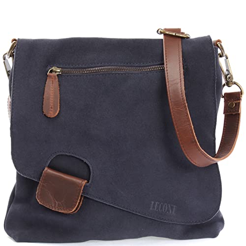 LECONI Umhängetasche für Damen Crossbag Veloursleder Echtleder Natur Damentasche Schultertasche Ledertasche Freizeittasche für Frauen Wildleder Handtasche 29x29x6cm blau indigo LE3027-VL von LECONI