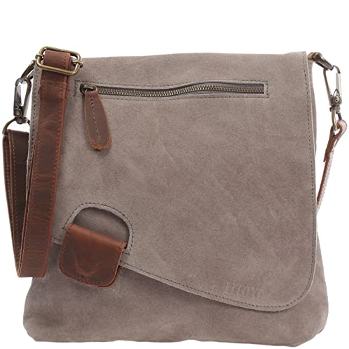 LECONI Umhängetasche für Damen Crossbag Veloursleder Echtleder Natur Damentasche Schultertasche Ledertasche Freizeittasche für Frauen Wildleder Handtasche 29x29x6cm grau LE3027-VL von LECONI