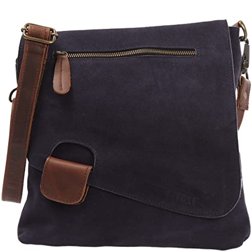 LECONI Umhängetasche für Damen Crossbag Veloursleder Echtleder Natur Damentasche Schultertasche Ledertasche Freizeittasche für Frauen Wildleder Handtasche 29x29x6cm navy LE3027-VL von LECONI