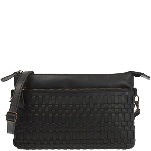 LECONI Umhängetasche und Clutch in einem – Ledertasche für Frauen Damentasche aus echtem Büffel-Leder für Festival Freizeit Events Damen geflochtenes Leder 27x17x4cm schwarz LE3081-buf von LECONI