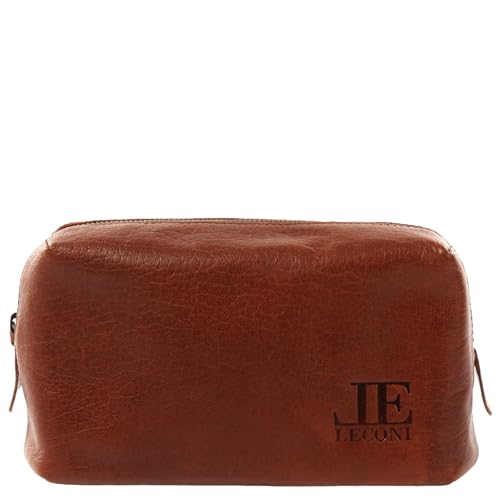 LECONI Utensilientasche Kosmetiktasche Schminktasche Make-Up-Tasche Stiftemappe für Damen Herren aus Büffel-Leder 21x14x8cm braun LE9018-buf von LECONI