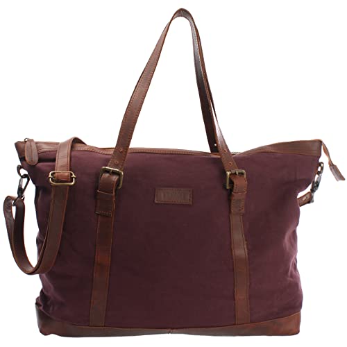 LECONI Weekender Canvas + Rinds-Leder Freizeittasche Reisetasche XL Shopper Damen + Herren Handgepäck Sporttasche Retro-Look 50x36x15cm bordeaux LE2013-C von LECONI