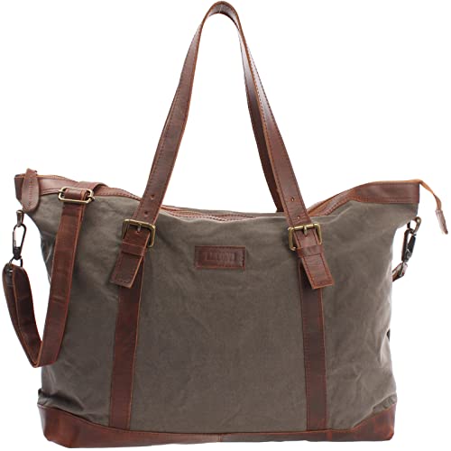 LECONI Weekender Canvas + Rinds-Leder Freizeittasche Reisetasche XL Shopper Damen + Herren Handgepäck Sporttasche Retro-Look 50x36x15cm grau LE2013-C von LECONI