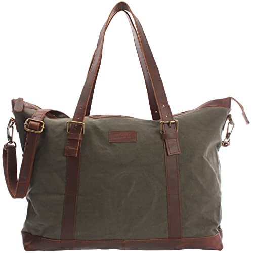 LECONI Weekender Canvas + Rinds-Leder Freizeittasche Reisetasche XL Shopper Damen + Herren Handgepäck Sporttasche Retro-Look 50x36x15cm grün LE2013-C von LECONI