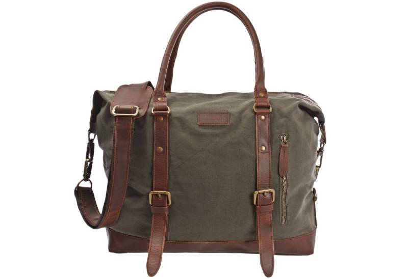 LECONI Weekender Shopper Damen Herren Sporttasche Leder Canvas LE2006, Canvas & Leder – Frontfach mit Zipper – 50×38×12 cm von LECONI