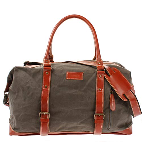 LECONI Weekender groß Canvas + Echt-Leder Retro Reisetasche Unisex Damen + Herren Sporttasche Reise Handgepäck 60x38x25cm grau LE2010-C von LECONI