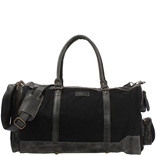 LECONI XL Reisetasche Sporttasche Canvas für Damen & Herren Canvas + Leder Weekender Unisex Handgepäck für die Reise 55x30x27cm schwarz LE2017-C von LECONI