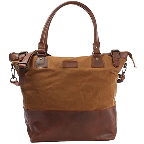 LECONI XL Shopper für Damen Kleiner Weekender Beuteltasche große Frauen Schultertasche Wickeltasche Umhängetasche aus Canvas & Leder 50x41x20cm Cognac LE2005-C von LECONI