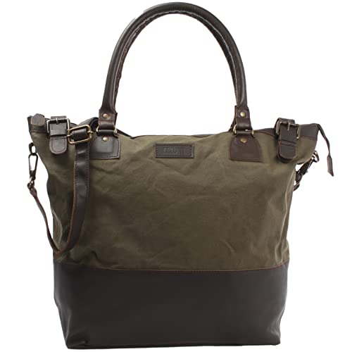 LECONI XL Shopper für Damen kleiner Weekender Beuteltasche große Frauen Schultertasche Wickeltasche Umhängetasche aus Canvas & Leder 50x41x20cm grün LE2005-C von LECONI