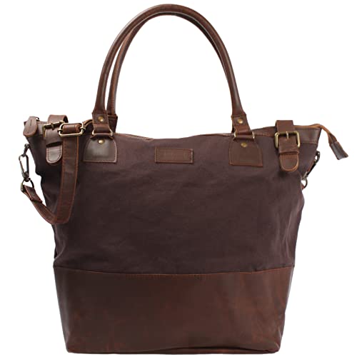 LECONI XL Shopper für Damen Kleiner Weekender Beuteltasche große Frauen Schultertasche Wickeltasche Umhängetasche aus Canvas & Leder 50x41x20cm Mokka LE2005-C von LECONI
