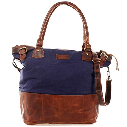 LECONI XL Shopper für Damen kleiner Weekender Beuteltasche große Frauen Schultertasche Wickeltasche Umhängetasche aus Canvas & Leder 50x41x20cm navy LE2005-C von LECONI