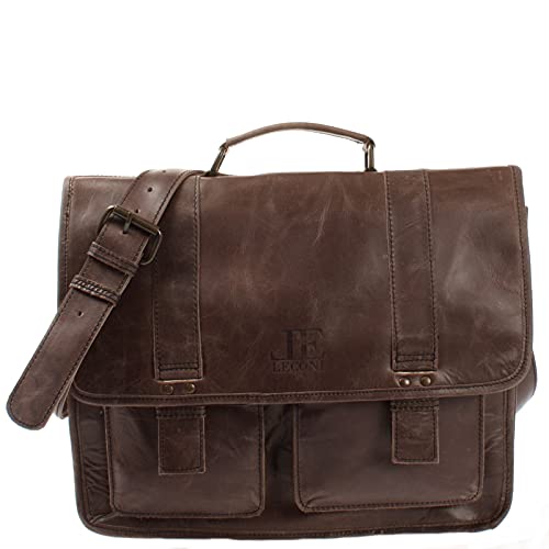 LECONI große Aktentasche Retro Look Collegetasche Unisex DIN A4 Arbeitstasche Damen & Herren Lehrertasche echtes Büffel-Leder Bürotasche Schultasche 39x30x12cm dunkeltaupe LE3030 von LECONI