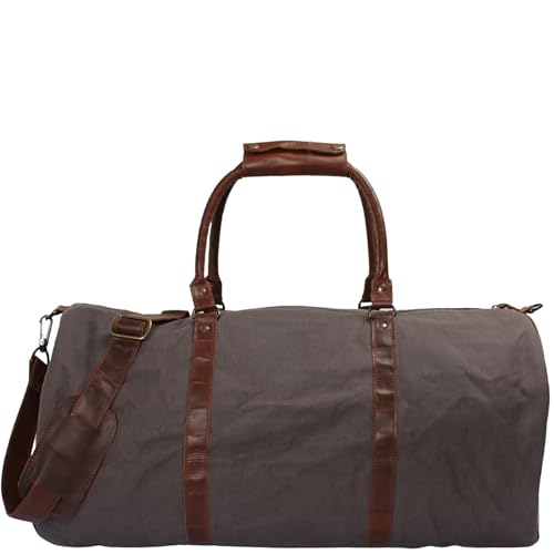 LECONI große Reisetasche Weekender Reisegepäck Handgepäck Sporttasche für Damen und Herren Leder + Canvas 60x30x30cm grau LE2026-C von LECONI