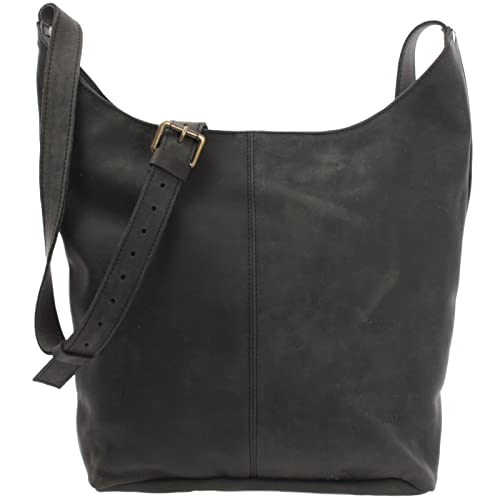 LECONI große Umhängetasche Damen Schultertasche praktische Ledertasche für Frauen Beuteltasche Vintage-Style Damentasche Shopper aus echtem Leder 34x34x11cm grau LE0055-wax von LECONI