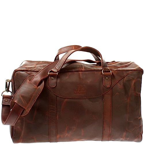 LECONI kleine Reisetasche Ledertasche Handgepäck Reise Weekender Fitnesstasche Damen und Herren Retro-Look Leder braun 45x25x20cm braun LE2009-wax von LECONI