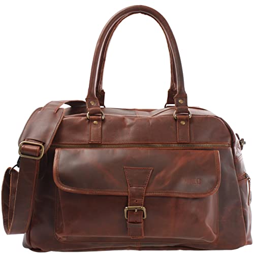 LECONI kleine Reisetasche Ledertasche Weekender Handgepäck Frauen Männer Sporttasche Damen & Herren Leder 47x30x26cm braun LE2023-wax von LECONI