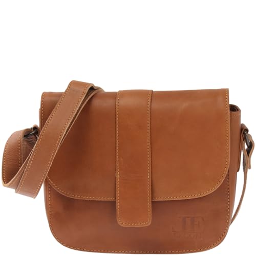 LECONI kleine Schultertasche Damentasche Umhängetasche natur weiche Ledertasche Handtasche Damen Leder 18x24x7cm cognac LE0074-buf von LECONI