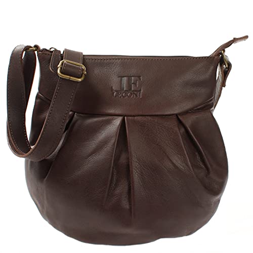 LECONI kleine Schultertasche Damentasche Umhängetasche natur weiche Ledertasche Handtasche Damen Leder 29x30x3cm dunkelbraun LE0070-buf von LECONI