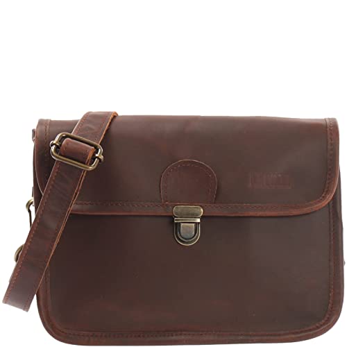 LECONI kleine Schultertasche Umhängetasche Damen Ledertasche Handtasche echtes Rindsleder 26x20x8cm braun LE3041-wax von LECONI