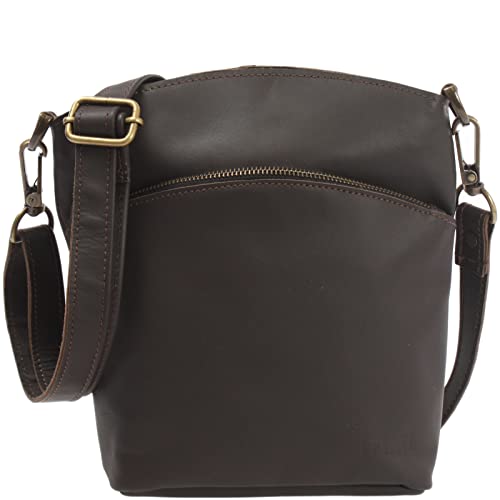 LECONI kleine Umhängetasche Damen Schultertasche Handtasche Freizeittasche Damentasche Ledertasche vintage style Leder 22x25x7cm dunkelbraun LE3049-wax von LECONI