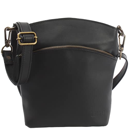 LECONI kleine Umhängetasche Damen Schultertasche Handtasche Freizeittasche Damentasche Ledertasche vintage style Leder 22x25x7cm schwarz LE3049-wax von LECONI