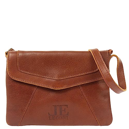 LECONI kleine Umhängetasche Damen-Tasche Clutch Crossbag Natur Mini Schultertasche Vintage-Look Ledertasche Frauen Handtasche aus Echt-Leder 21x16x3cm braun LE3078-buf von LECONI